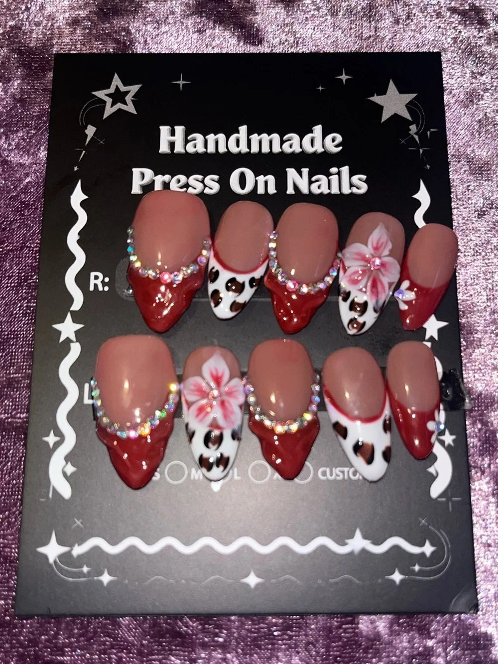 Red Floral Press-On Nails - Custom Set